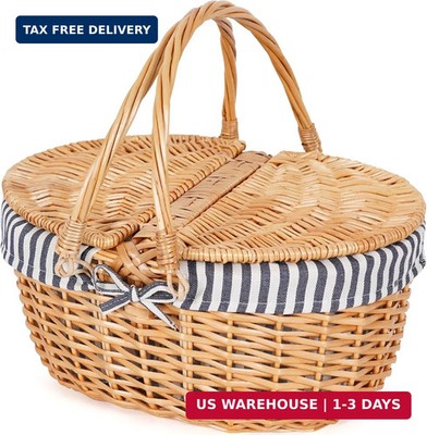 Happypicnic Wicker Picnic Basket with Handle, 15'' Large Empty Picnic Basket with