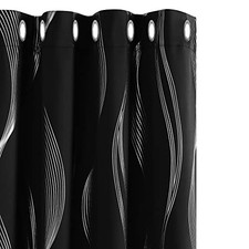 Black Curtains for Bedroom 66 x 72 Inch Foil Printed Wave Line Blackout