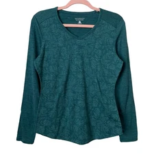 Segments Top Womens Small Green Merino Wool Base Layer Knit Leaf Print Hiking