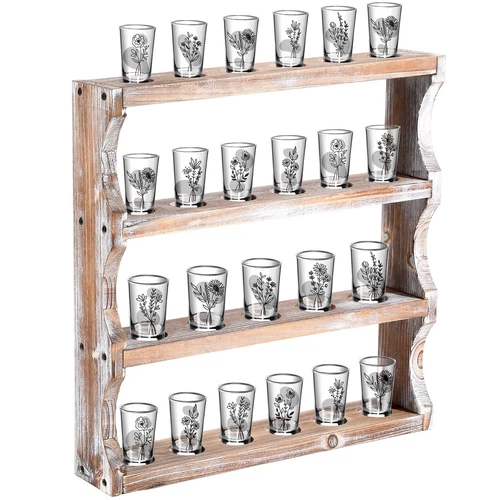 Wood Shot Glass Display Case Glasses Holder Wall Floating Shelves Bar Collection