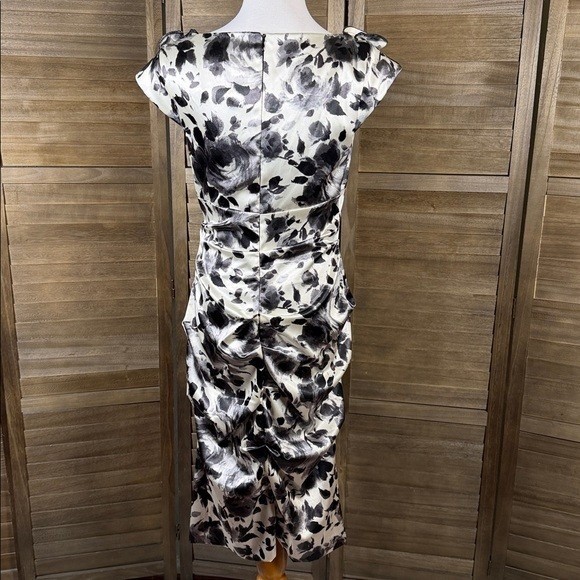 Xscape Joanna Chen Womens Black White Floral Ruffle Satin Cocktail Dress Size 12 image 5