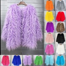 Womens Shaggy Faux Fur Fleece Coat Ladies Party Warm Jacket Cardigans Outdoor UK