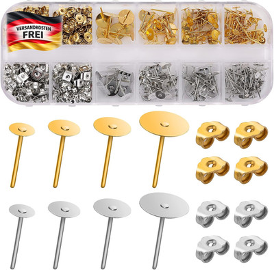 Ohrstecker Rohlinge Edelstahl 400 Stück zum DIY Schmuck herstellen, flach, 4-8 m