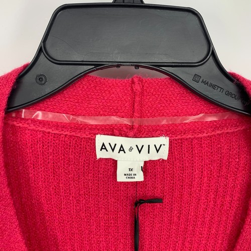 Ava & Viv Cardigan Womens Plus 1X Pink Rhinestone Button Down V Neck RIbbed - Picture 3 of 10