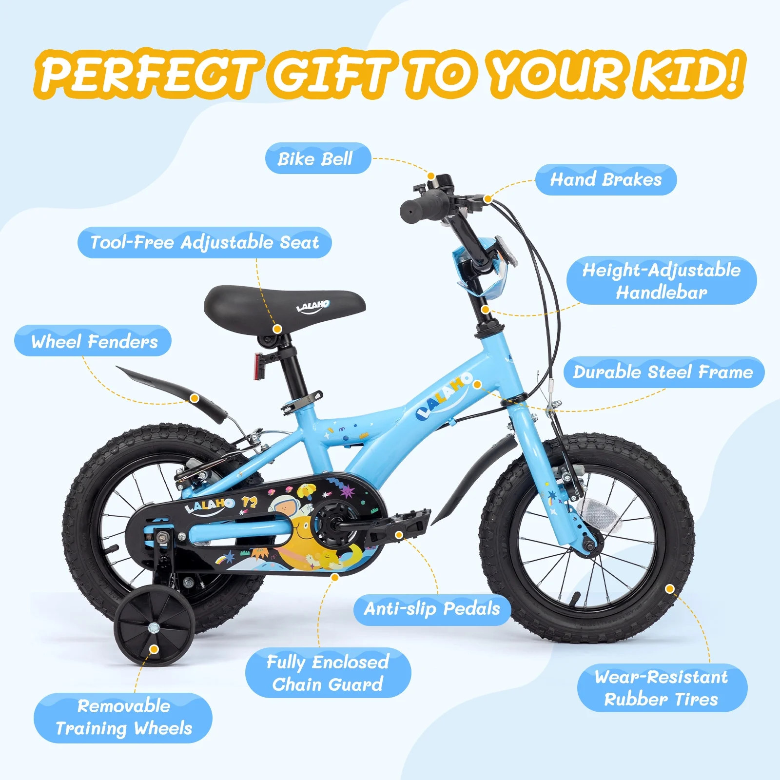 Kids Bike for Children Gift,12 Inches Kid's Bikes with Training Wheels Blue
