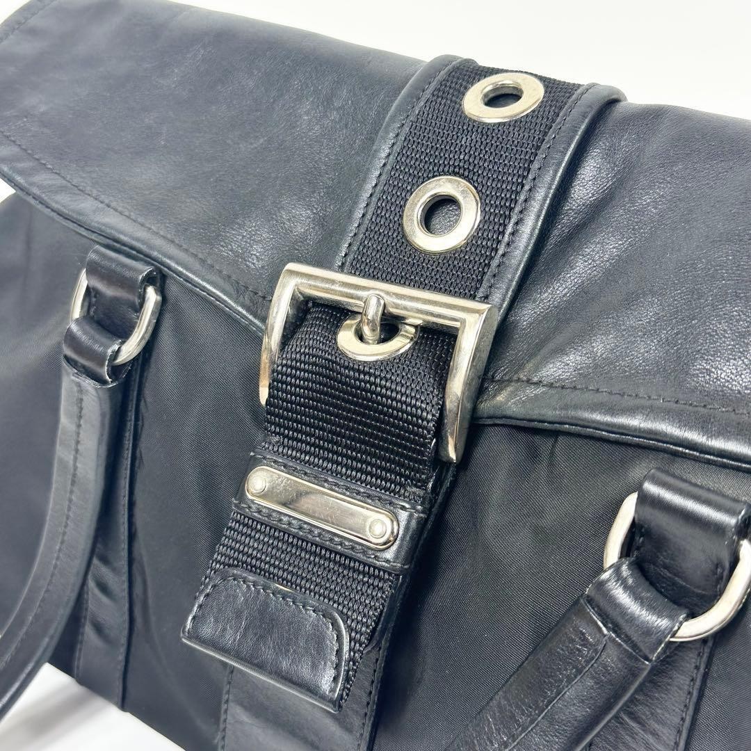 Prada Black Nylon Leather Shoulder Bag Triangle Logo Vintage Authentic thumbnail 6