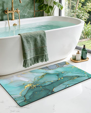 Ultra Thin Non-Slip Marble Bath Mat, 43x24, Turquoise Color