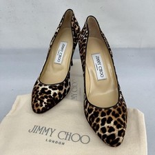 Jimmy Choo Leopard Print Pumps 22cm Beige Suede Round Toe with Box