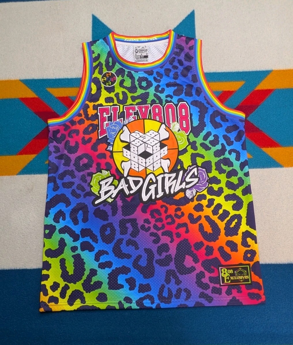 Elev808 Bad Girls Jersey Tour Festival EDM DJ Bass Shirt Cheetah Rainbow Medium