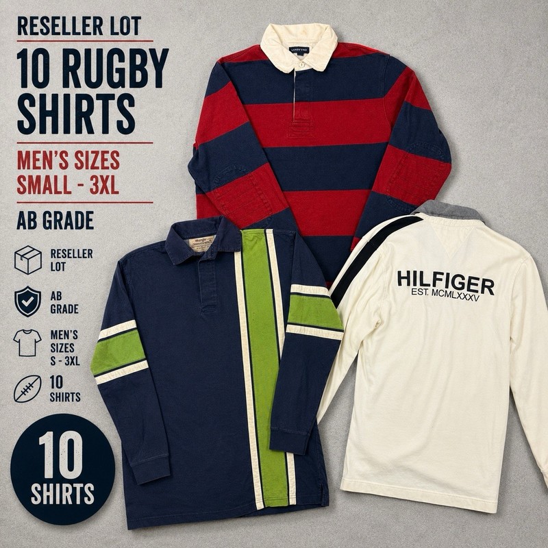 Men’s Rugby Shirts Reseller Lot of 10 Mixed Sizes S-XXXL Heavyweight A/B Grade