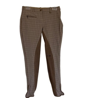 HKM Womens Plaid Brown Equestrian Riding Pants Size US 30 Stretch Classic