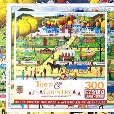 COMPLETE MasterPieces Town Country Art Poulin HARVEST FESTIVAL 300 EZGrip Puzzle
