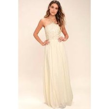Lulu's Stroll the Esplanade Cream Embroidered Maxi Dress NWT Size Small