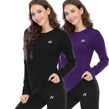 2 Pack Women Thermal Shirts Winter Fleece Lined Long Johns Base Layer Top Skiing