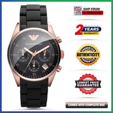 NEW GENUINE EMPORIO ARMANI AR5906 TAZIO SILICONE BLACK ROSE GOLD WOMENS WATCH