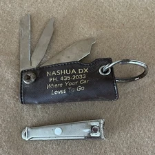 Vintage Nashua Iowa DX Keychain Pocket Knife Nail Clipper Tools ***RARE***