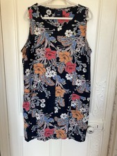 NEXT NAVY FLORAL LINEN MIX SLEEVELESS DRESS WITH POCKETS SIZE 22 UK