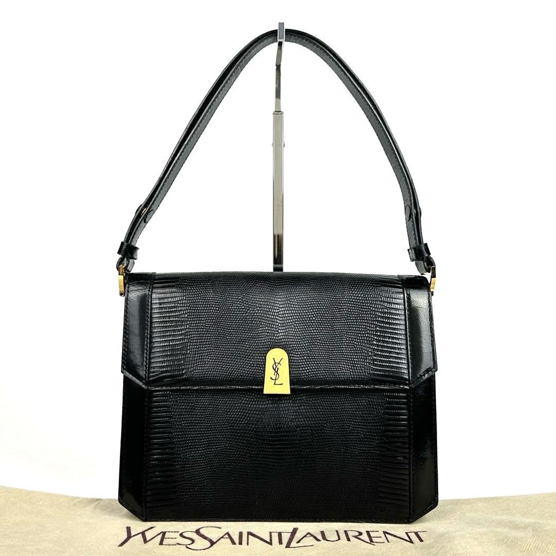 Yves Saint Laurent 2-Way Shoulder Bag Ysl Lizard Leather Designer Handbag