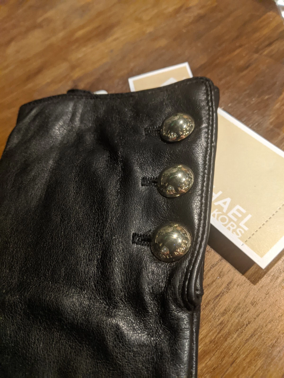 Michael Kors Womens Leather Gloves Tech Gloves Touch Black/SILVER Size L