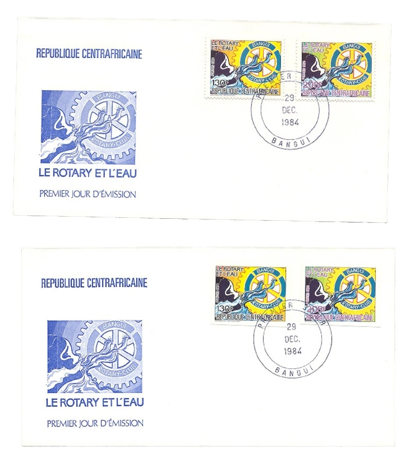 Primer día de emisión sobre de Primer Día de estampillas de la República Centroafricana