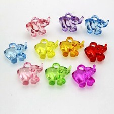 50 Mixed Color Transparent Acrylic Cute Elephant Charm Pendants Kid Craft Hobby