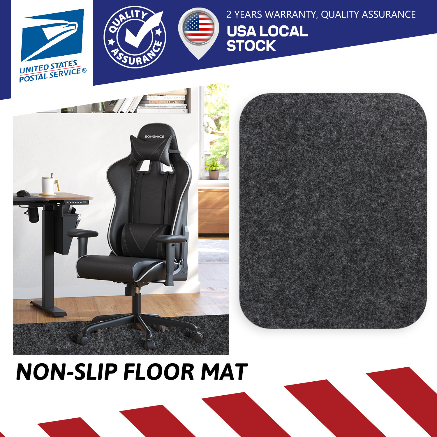 Gray Chequered Non-slip Back Office Home Chair Desk Mat Protector Anti Slip