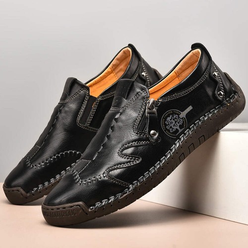 Men's Business Leather Shoes With Zipper Closure Round Toe Flat Heel Microfiber - Picture 9 of 39