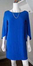 AB Studio Solid Royal Blue Dolman Sleeve Open Back Boat Neck Tunic Dress SZ S