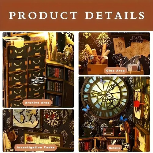 Detective Famous Agency DIY Wooden Book Nook Bookshelf Insert Miniature Dollhous - Picture 7 of 22
