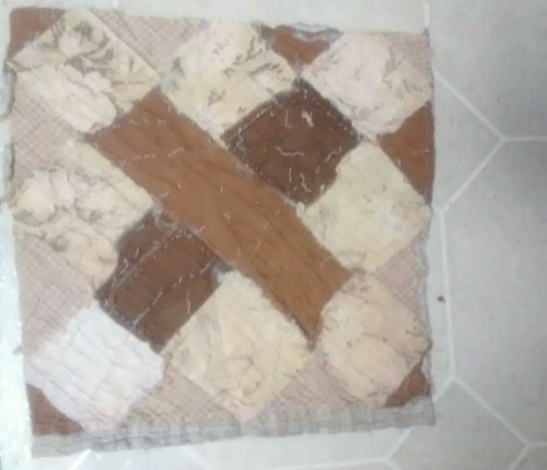 2 Antique Textile 19th C Quilt Blocks Brown, White & Red ~12"X12" Irr. Folk Art - Picture 6 of 6