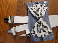 White Mustache Bow Tie with White Suspenders Set