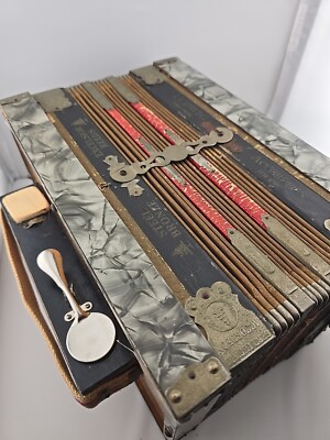 Gebr. Ludwig Accordion Steel Bronze Pine Tree Squeeze Box + Reeds German ANTIQUE