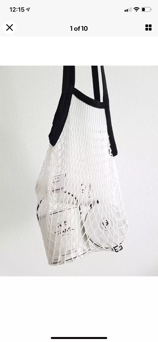 Chanel Factory No. 5 Black White Cotton Limited Edition Fishermen Net Beach  Bag