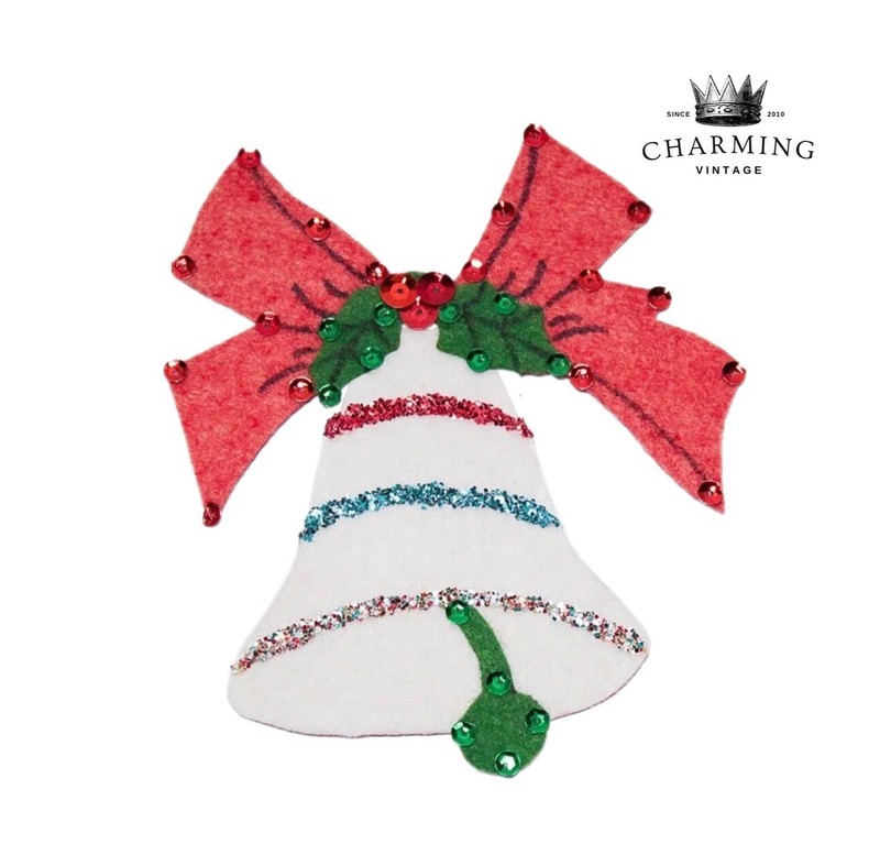 Vintage Handmade Felt Christmas Jingle Bell Magnet Ornament