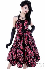 Restyle Rouge Roses Pinup 50s Rockabilly Gothique Punk Rétro Dos Nu Robe Évasée