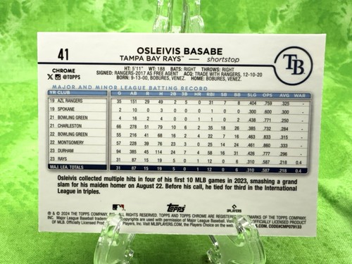 Oslevis Basabe RC - 2024 Topps Chrome Logofractor #41 Tampa Bay Rays Rookie - Picture 2 of 11