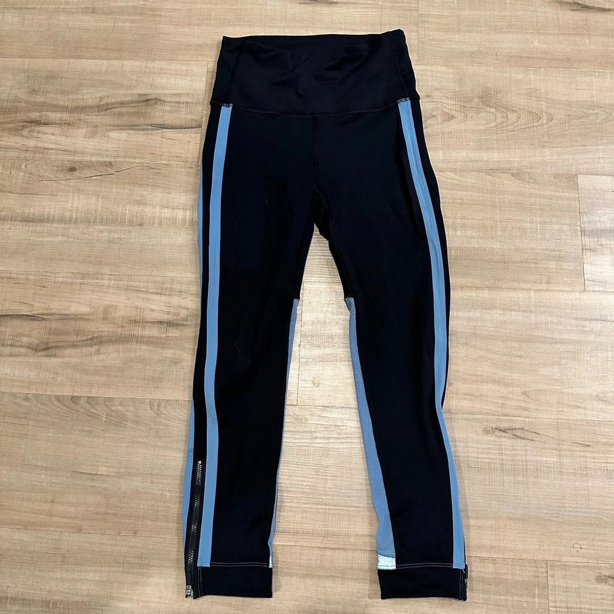 Lululemon Women's Zip The Line Crop Leggings Size 4 Black Blue Mesh Athletic