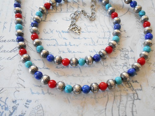 Carolyn Pollack Sterling Turquoise Coral Lapis Lazuli Beaded Necklace CP59T - Picture 3 of 6