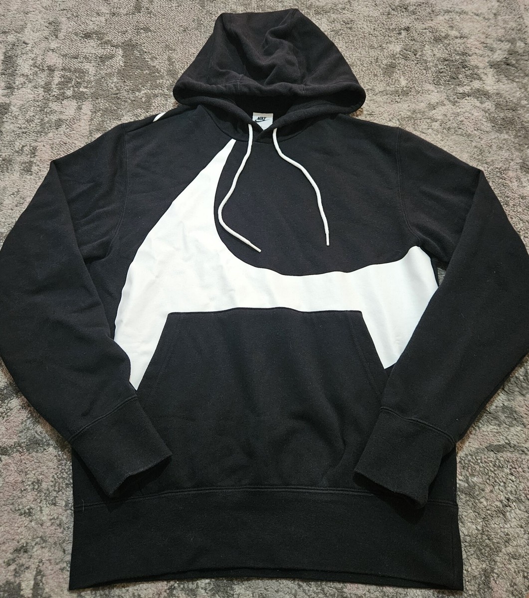 Nike Sportswear Swoosh Fleece Hoodie Mens Black White DV8150 010
