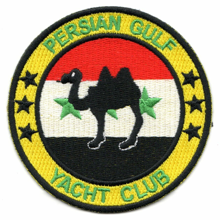NAVY PERSIAN GULF YACHT CLUB CAMEL YELLOW ROUND EMBROIDERED JACKET PATCH