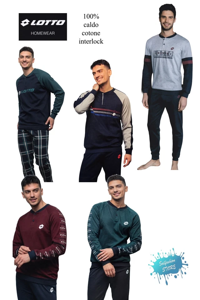 Pigiama uomo invernale 100% caldo cotone interlock LOTTO dalla 46 alla 60