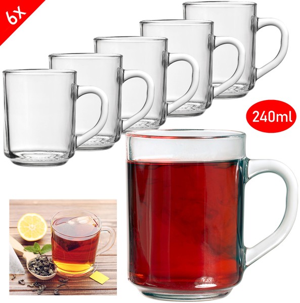 6X KaffeegläSer 240Ml Mit Henkel TeegläSer Latte Macchiato Kaffee GläSer Glas-image