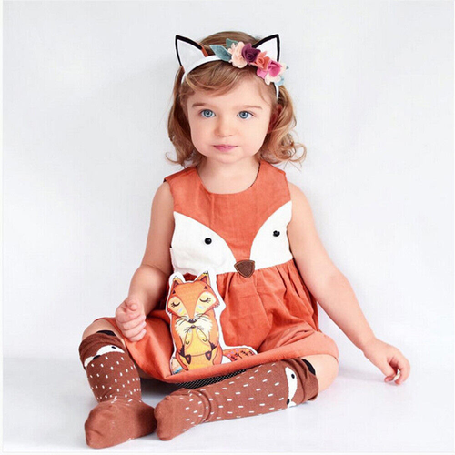 Toddler Kid Baby Girls Solid fox Print Floral Suspender Princess Party Dress - Picture 8 of 11