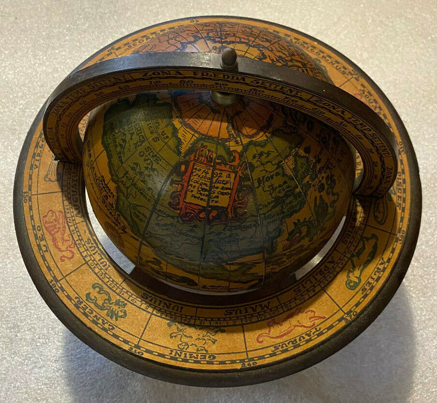 Old Wood World Globe On Wooden Stand - Decor, Desk, Study, Table, History, Gift