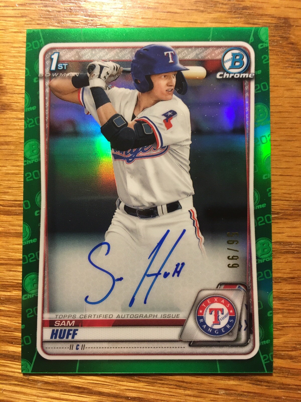 2020 Bowman Chrome Sam Huff Rangers RC Green Refractor Auto #/99