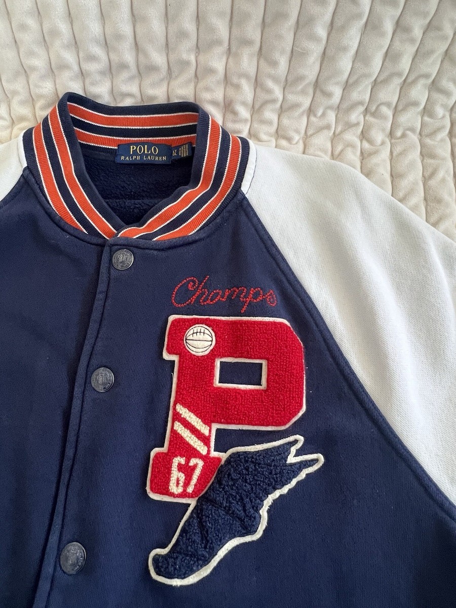 Polo Ralph Lauren Blue White Champs Bomber Jacket Bulldog Football