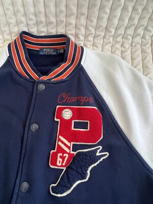 Polo Ralph Lauren Blue White Champs Bomber Jacket Bulldog Football