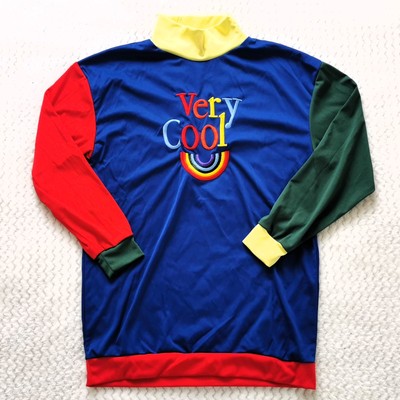 Vintage 80s/90s Longsleeve Multicolor 'Very Cool' - Poly-Cotton Stretch Size S/M