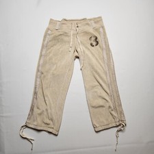 Abercrombie  Fitch Wide Leg Velour Pants Hem Tie Drawstring Size XS Beige L5
