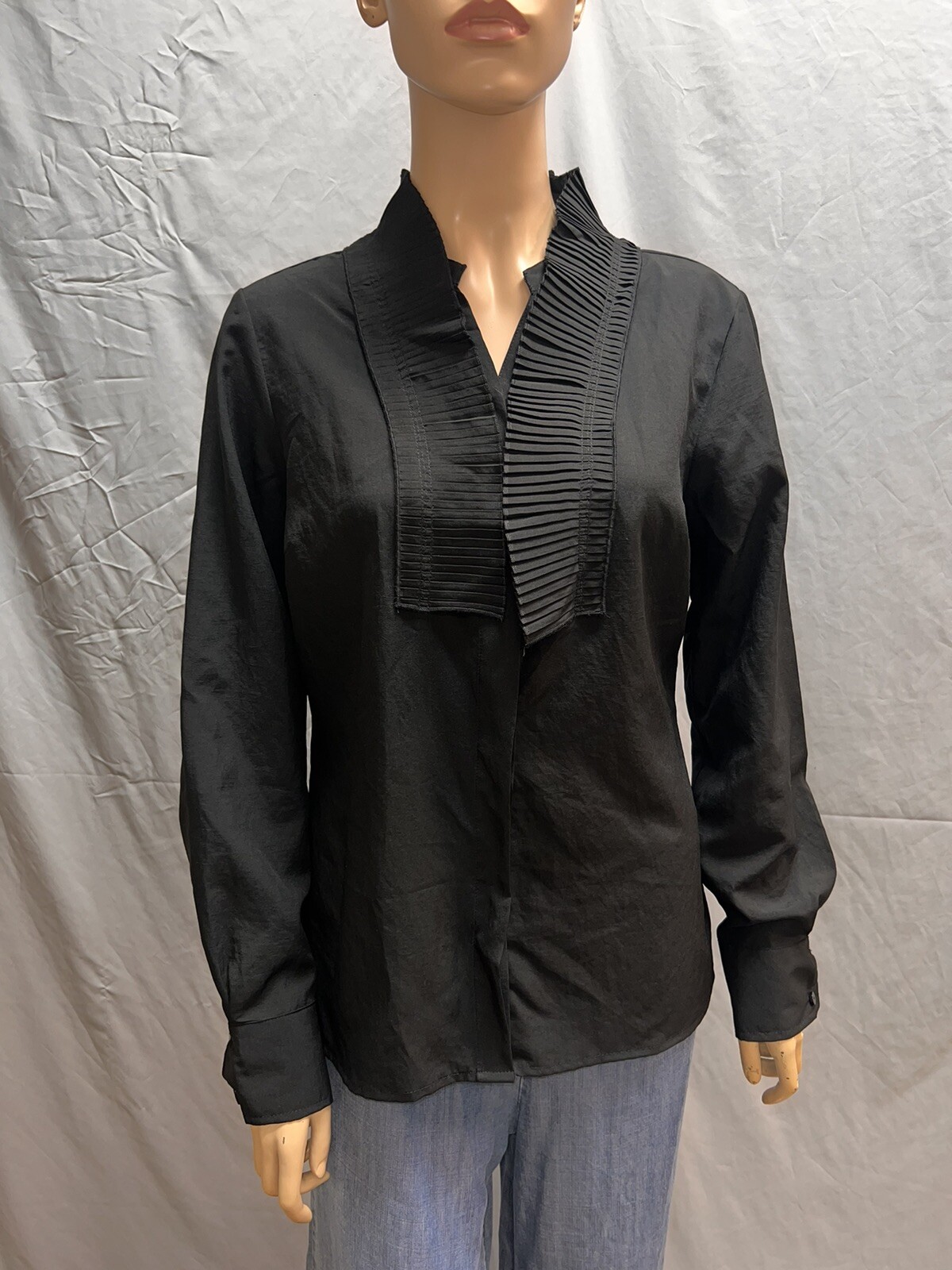 Attention Ruffle Pleated Button Down Long Sleeve … - image 1